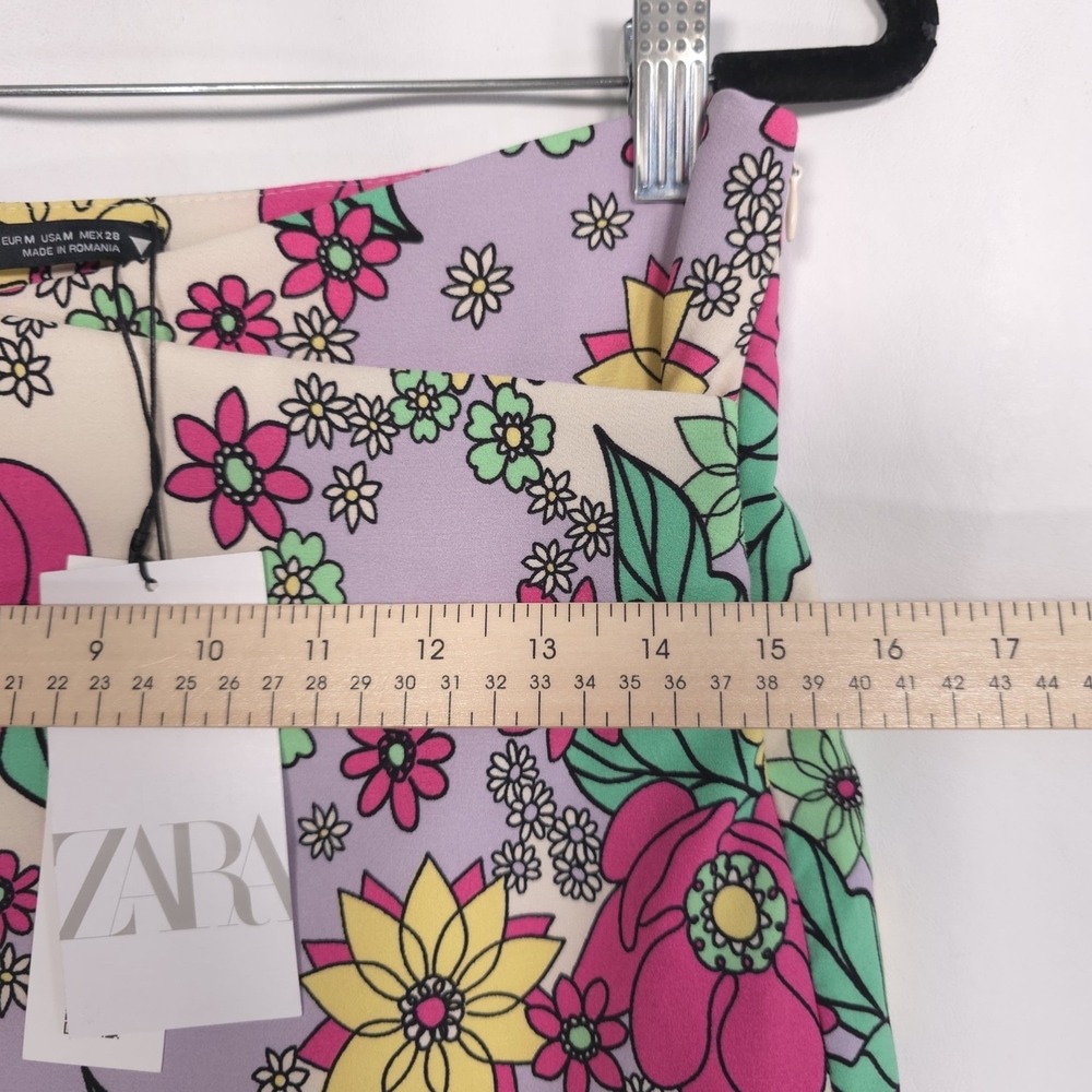 ZARA New Floral Mini Skirt MEDIUM Multicolor Stretch Women’s 8342/008 ROMANIA - Picture 6 of 16